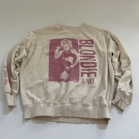 American Eagle Blondie Oversized Crewneck Sweatshirt Cream Pink XS - Picture 1 of 11